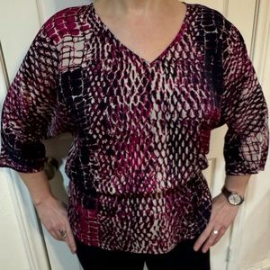 Anne Klein Fuschia and Navy Animal Print Blouse